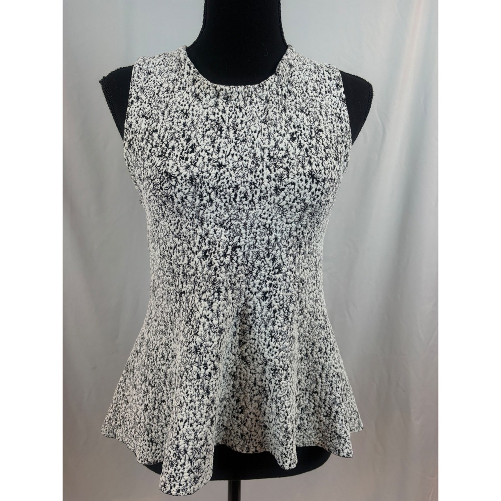 Theory Colisha Lustrate Black White Textured Peplum Sleeveless Knit Top Small